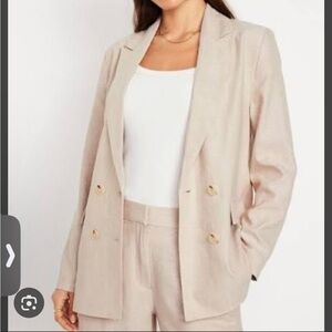 old navy Womens Double-Breasted Linen-Blend Blazer size large Tall classic clean